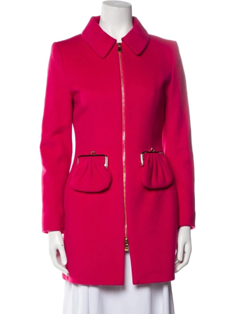 Moschino Pink Italian Coin Purse Wool Jacket Blazer Coat Gold Zipper IT38 USA  4